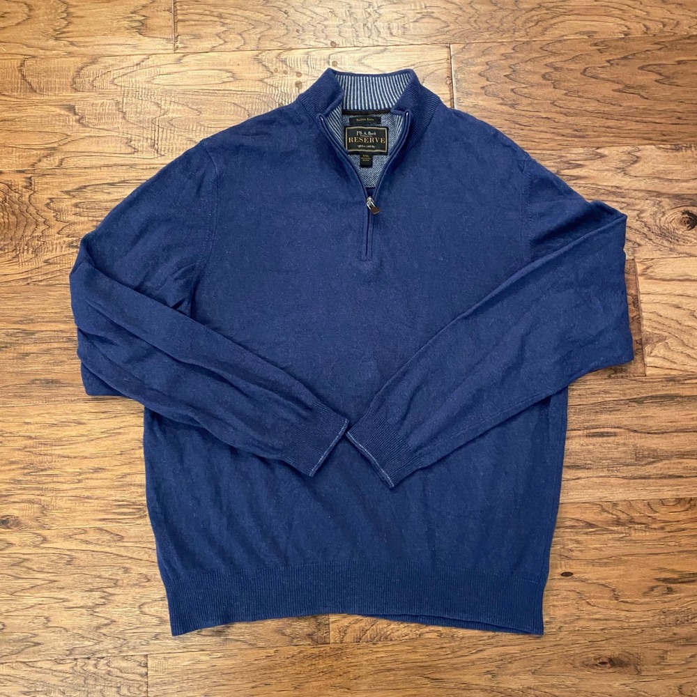 Jos. A. Bank Reserve Quarter Zip Sweater Mens XXL Blue Italian Yarn Mock Neck